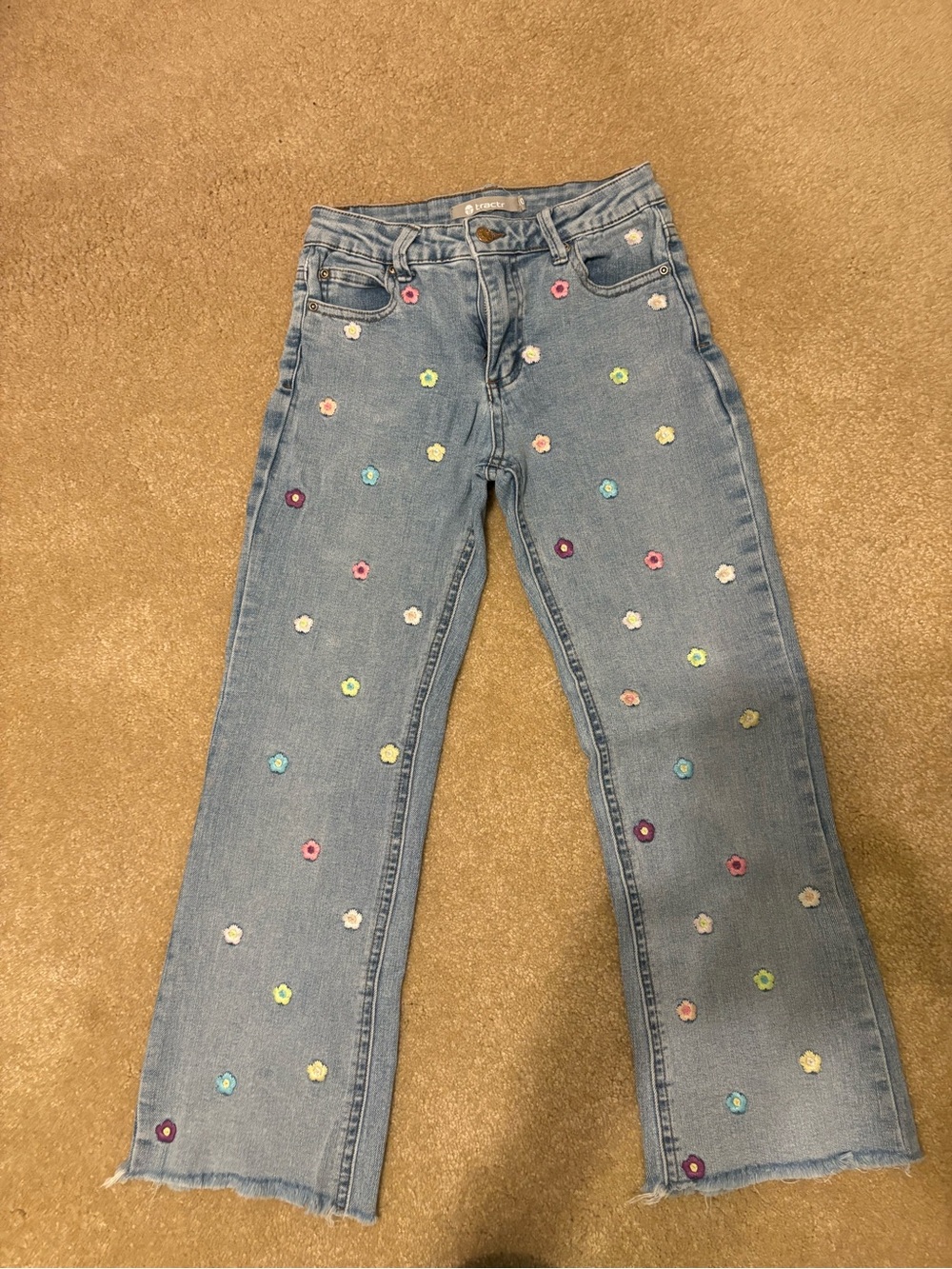 Tractr Light Blue Denim Jeans with Multicolor Floral Embroidery